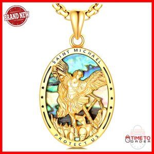 Sterling Silver St Michael Pendant Necklace 22 Inch Chain Religious Jewelry